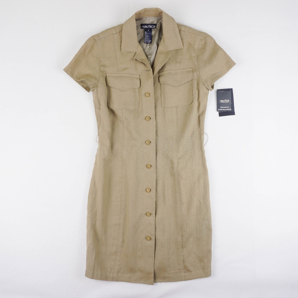 Nautica Womens 100% Linen Shirt Sheath Dress